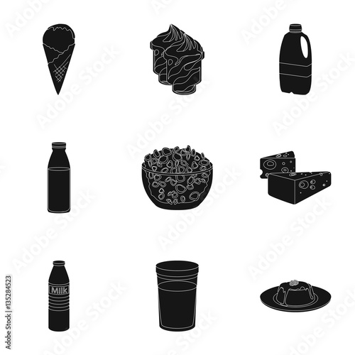 Milk product and sweet set icons in black style. Big collection of milk product and sweet vector symbol stock illustration