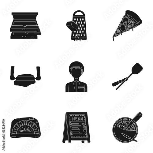 Pizza and pizzeria set icons in black style. Big collection of pizza and pizzeria vector symbol stock illustration