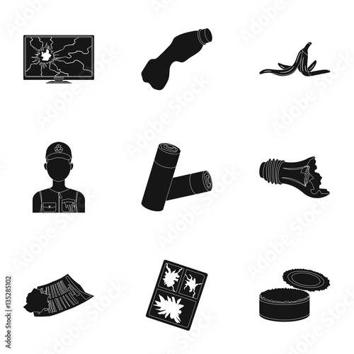 Trash and garbage set icons in black style. Big collection of trash and garbage vector symbol stock illustration