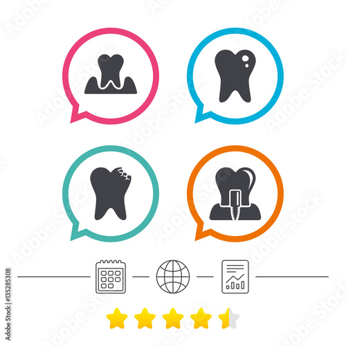 Dental care icons. Caries tooth and implant.