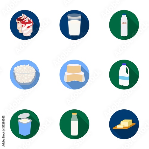Milk product and sweet set icons in flat style. Big collection of milk product and sweet vector symbol stock illustration
