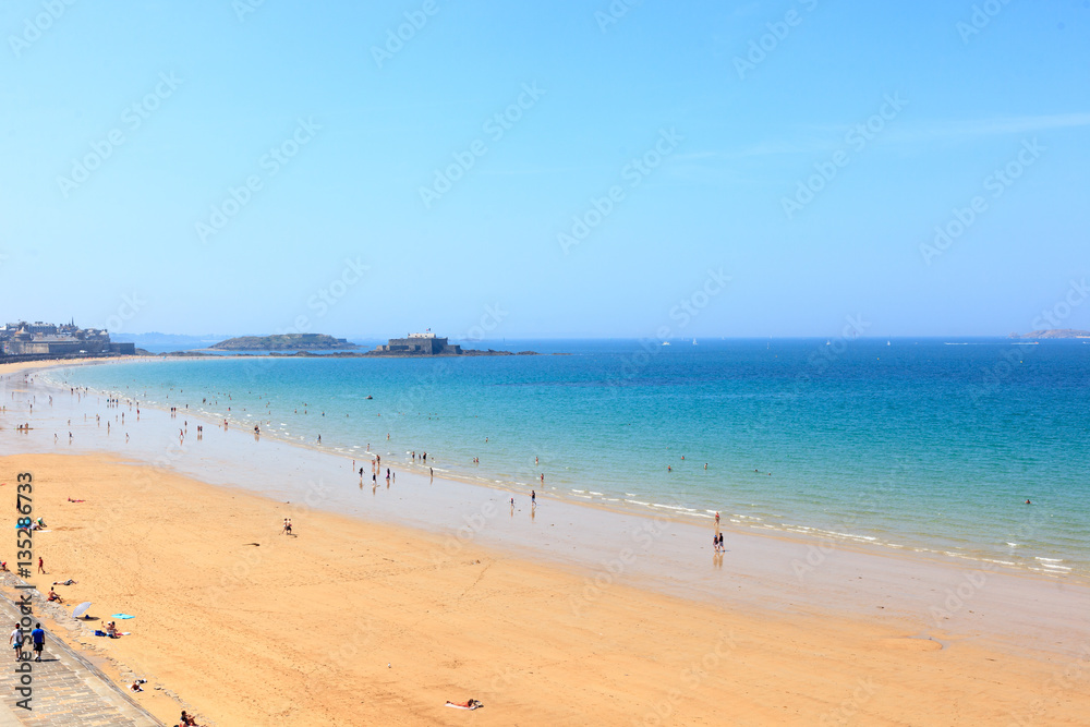 A beautiful day at the beach and at sea in St.Malo in France 