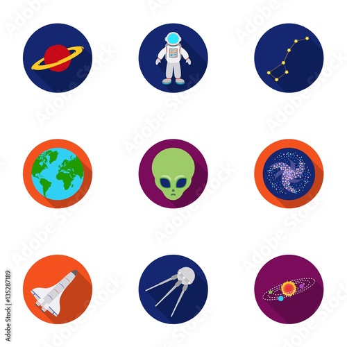 Space set icons in flat style. Big collection of space vector symbol stock illustration