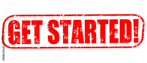 Get started! on the white background, red illustration

