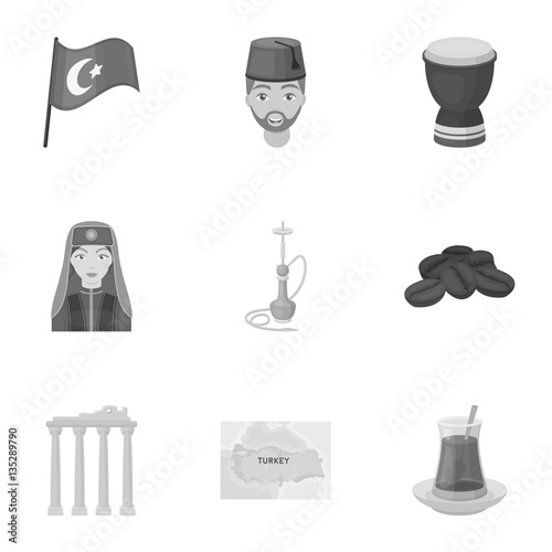 Turkey set icons in monochrome style. Big collection of Turkey vector symbol stock illustration