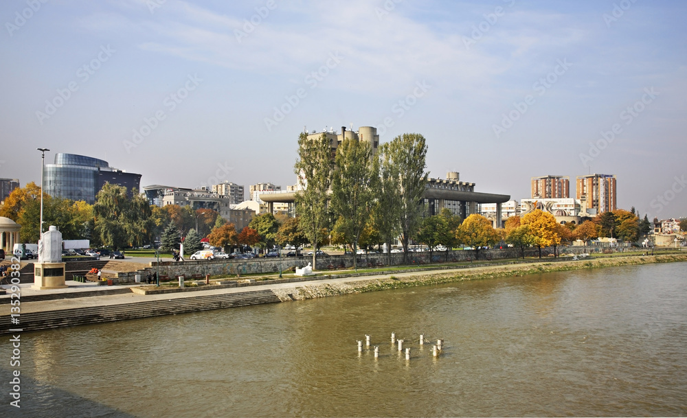 Embankment of Vardar river in Skopje. Macedonia