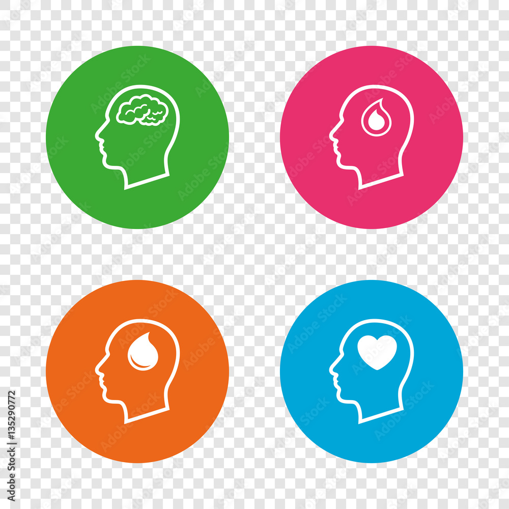 Head with brain icon. Male human symbols. Head with brain icon. Male human symbols.