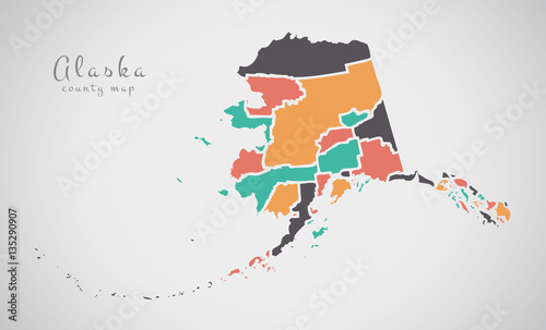 Modern Map - Alaska abstract round shape county map USA illustra