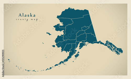 Modern Map - Alaska county map USA illustration