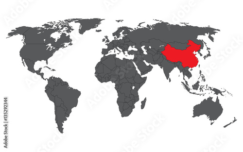 China red on gray world map vector