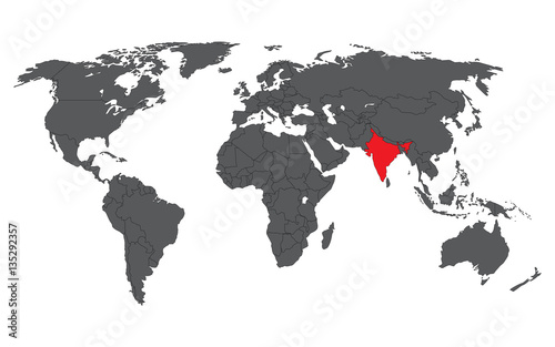 India red on gray world map vector