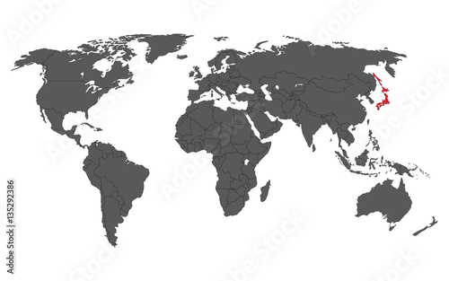 Japan red on gray world map vector