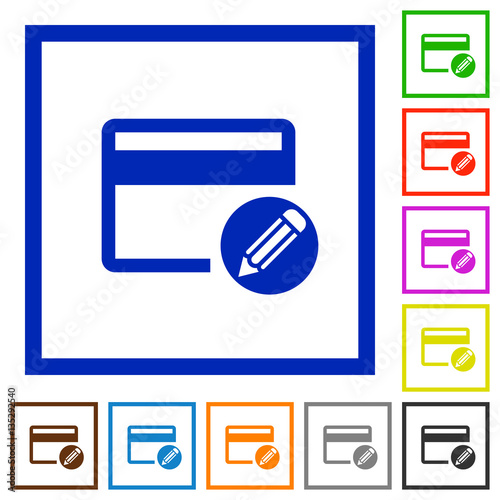 Edit credit card flat framed icons
