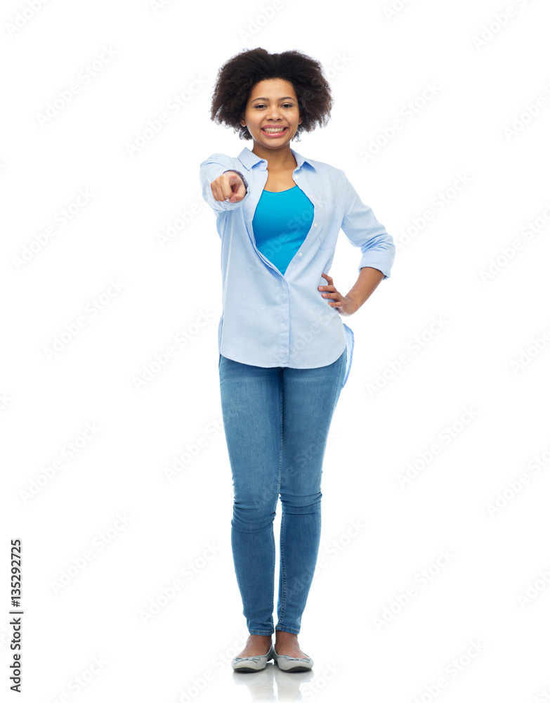 happy african woman pointing finger to you happy african woman pointing finger to you