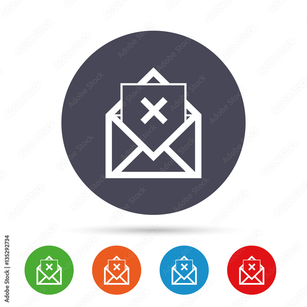 Mail delete icon. Envelope symbol. Message sign. Mail delete icon. Envelope symbol. Message sign.