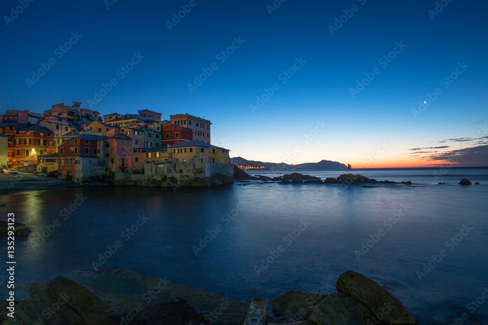 GENOA (GENOVA) ITALY JANUARY 25, 2017 - Genoa Boccadasse at dawn, a fishing village and colorful houses