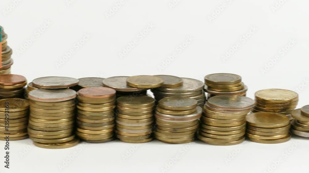 Zambia flag waving with stack of money coins Zambia flag waving with stack of money coins