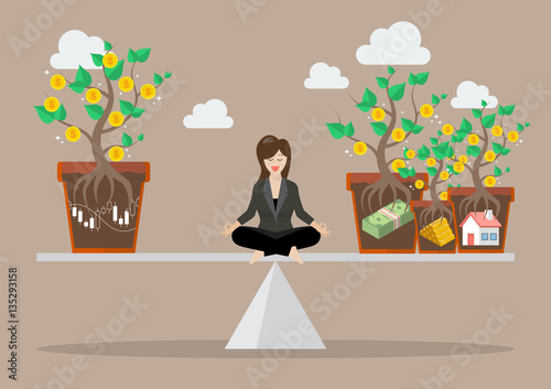 Business woman rebalancing portfolio asset allocation