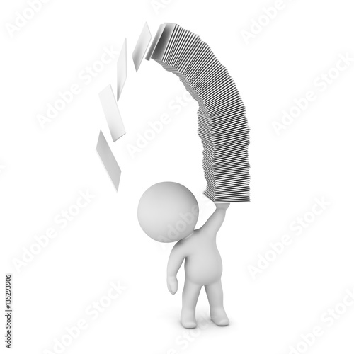 3D Character Holding Up Stack of Papers