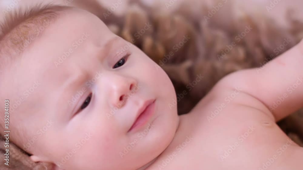 naked baby boy lying on a brown wool background with polka dot naked baby boy lying on a brown wool background with polka dot