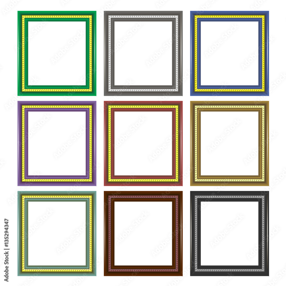 Set of Colorful Wooden Frames Isolated on White Background Set of Colorful Wooden Frames Isolated on White Background