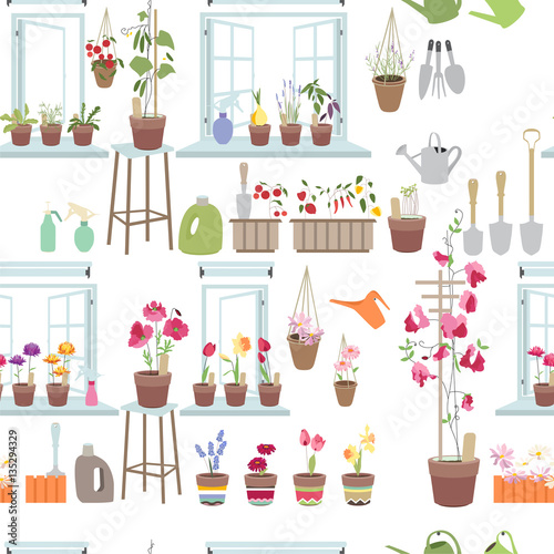 Seamless pattern  with gardening tools. Endless texture for your design.