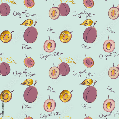 Seamless pattern with abstract cute plums, vector illustration.