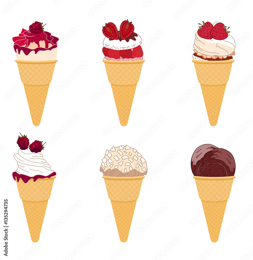 Set of realistic icecreams on white. Different taste and color. Set of realistic icecreams on white. Different taste and color.