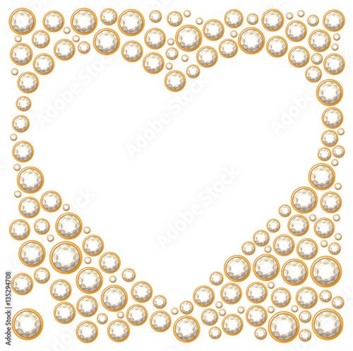 Blank heart frame made of diamonds. For wedding and romantic design, advertisement, greeting cards, posters