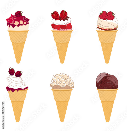 Set of realistic icecreams on white. Different taste and color.