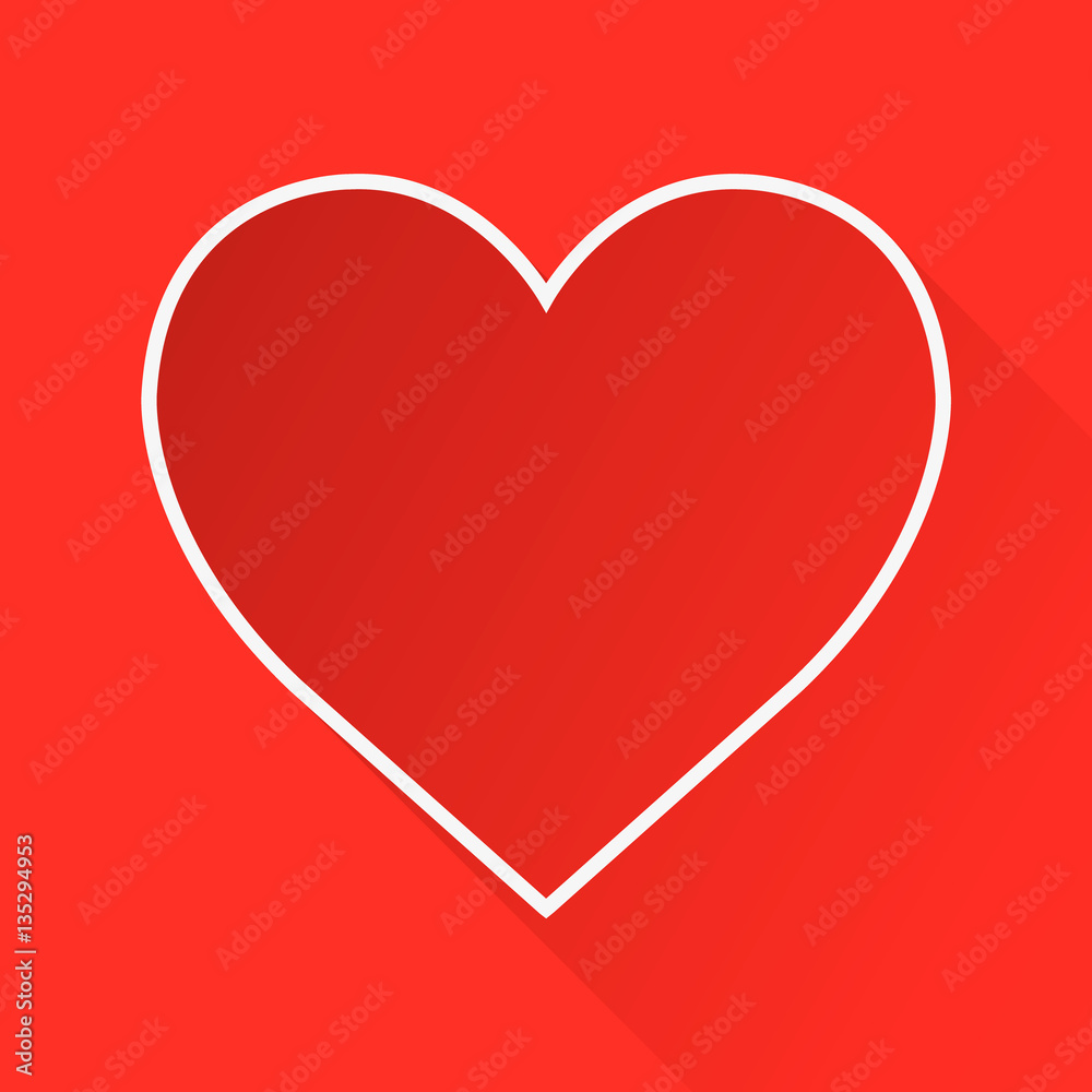 Heart flat linear long shadow icon. Love and Valentine's Day sign. Vector line symbol