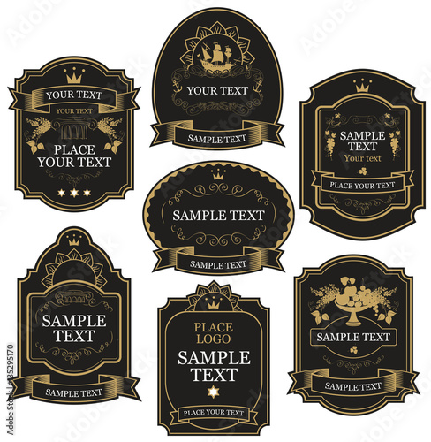 set of vector label templates in black and gold colors