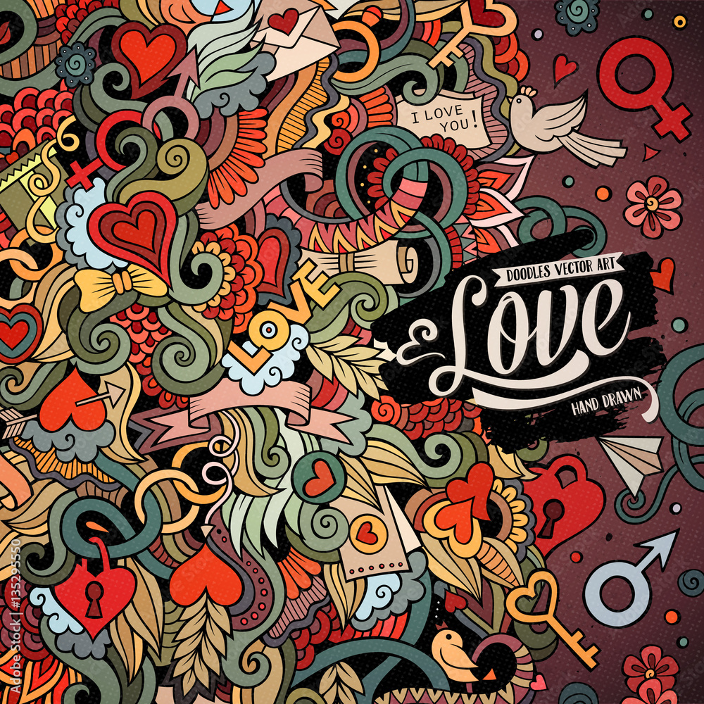 Obraz premium Cartoon cute doodles hand drawn Valentines Day frame