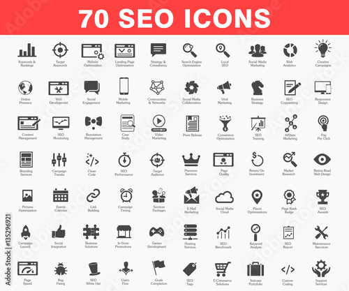 Simple SEO Icons Set. Universal SEO Elements and Icons Illustration Can Be Used As Web And Mobile UI, Set Of Basic SEO Elements