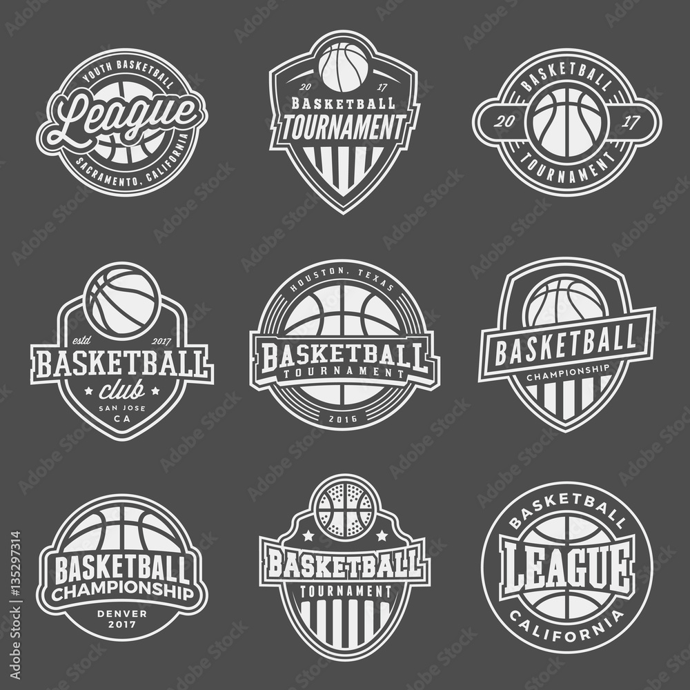 set of logos for basketball game events set of logos for basketball game events