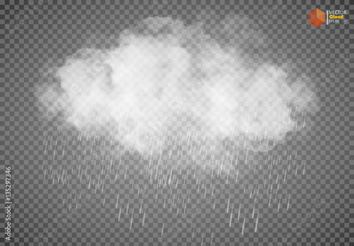 Rain and white cloud isolated on transparent background. Vector