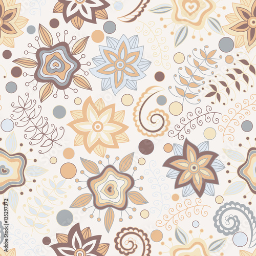 Seamless pattern with flowers and branches. Endless floral patte