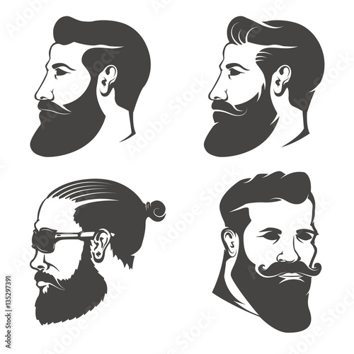 Set of the bearded man's head isolated on white background.