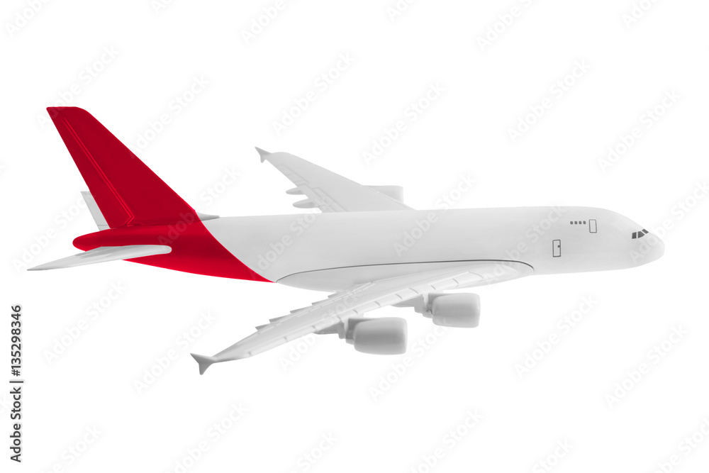 Fototapeta premium Airplane with red color, Isolated on white background.