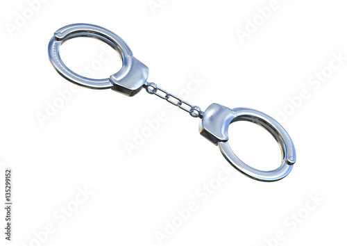 3D Rendering Handcuffs on White