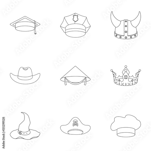 Hats set icons in outline style. Big collection of hats vector symbol stock illustration