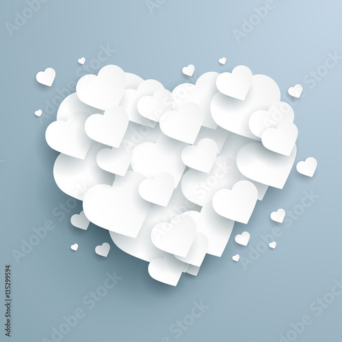 Valentine's day abstract background with cut paper hearts. Vector
