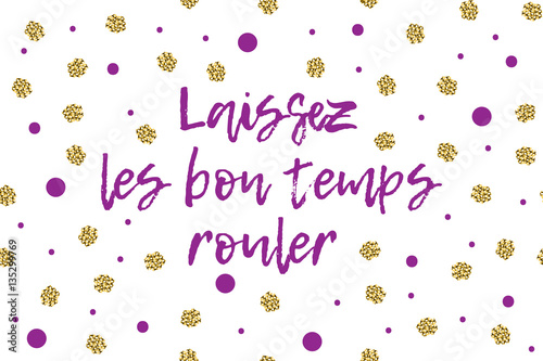 Mardi gras greeting card with violet and gold dots
