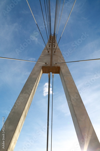 Detail of the structure of a bridge secured with steel cables © juanorihuela