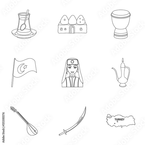 Turkey set icons in outline style. Big collection of Turkey vector symbol stock illustration