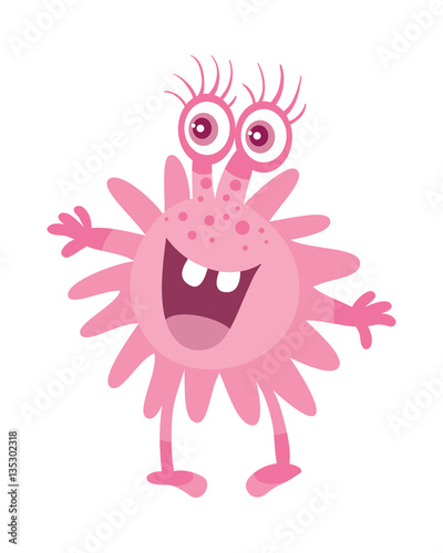 Cartoon Pink Microorganism. Funny Smiling Germ.