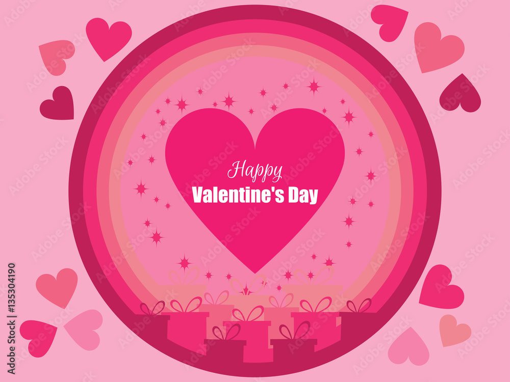 Happy Valentine's Day. Festive background with gift boxes and hearts. Vector illustration