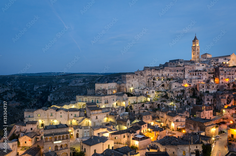 Matera (Basilicata Italy) Sasso Barisano at twilight