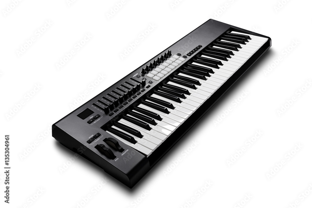 Electronic synthesizer piano isolated on white with clipping pat Electronic synthesizer piano isolated on white with clipping pat