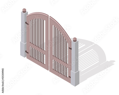 Metal Gate Vector Icon In Isometric Projection